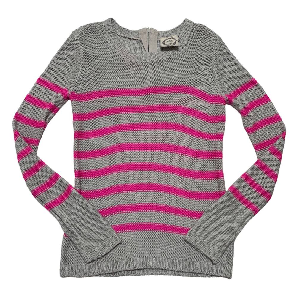 SYBILLA SO CUTE Gray Pink Stripes Knit Long Sleeve Sweater Small